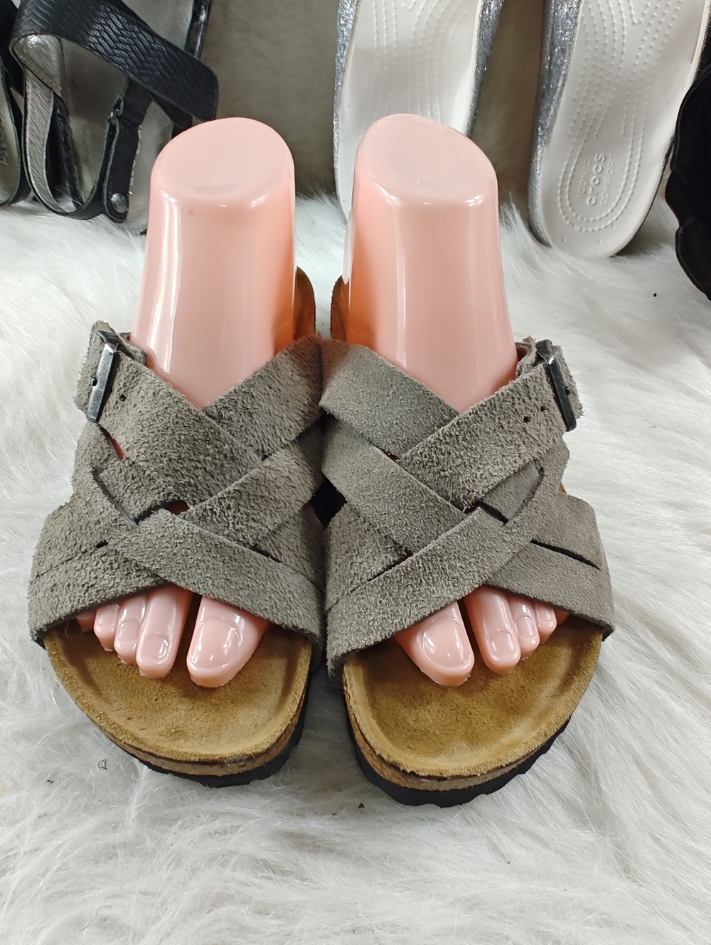 Birkenstock Lugano Stone Coin Suede Soft Footbed Sandals EU 38 Women’s 7 Men’s 5